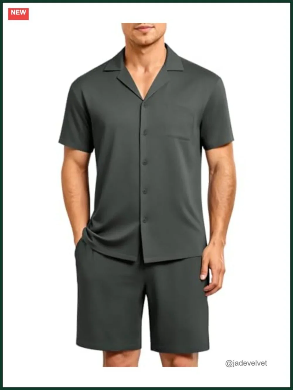 Men's Short Sleeve Button Down Pajama Set with Pockets